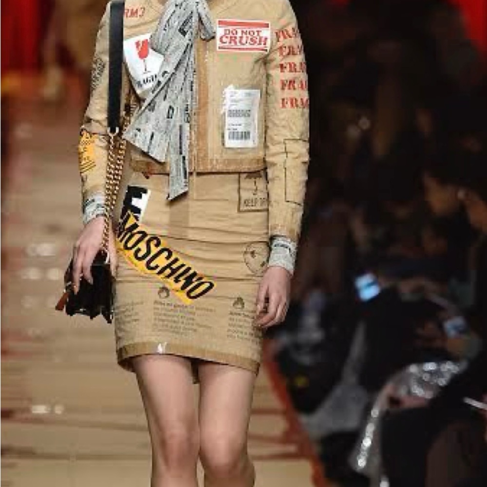 Moschino Beige and Black Graphic Jacket and Skirt Set